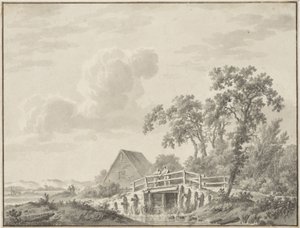 Landschap aan een duinrand met een visser door Barend Cornelis Koekkoek