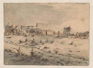 Uitzicht op een legerbasis door Barend Klotz (attributed to)