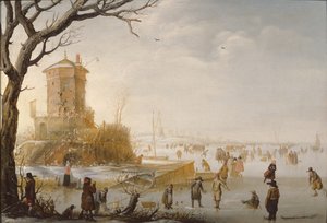 Een Winterscène met Figuren op het IJs