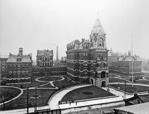 Cook County Hospital, ca.1900, Chicago, Illinois, VS, ca.1900 (zwart-wit foto)