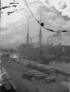 Houtschip op de Chicago River, Chicago, Illinois, VS door Barnes and Crosby