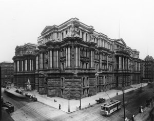 Uitzicht op het Stadhuis van Chicago en het Gerechtsgebouw van Cook County, ca. 1900 door Barnes and Crosby Barnes and Crosby