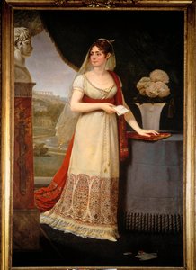 Portret van Josephine de Beauharnais (1763-1814) Ze kijkt naar een buste die haar zoon, Eugene Rose de Beauharnais genaamd Prins Eugene (1781-1824), afbeeldt, een Malmaison - Schilderij door Antoine Jean Gros (1771-1835) door Baron Antoine Jean Gros