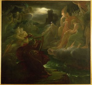 Ossian roept de geesten op aan de oevers van de rivier Lora met het geluid van zijn harp door Baron François Pascal Simon Gérard