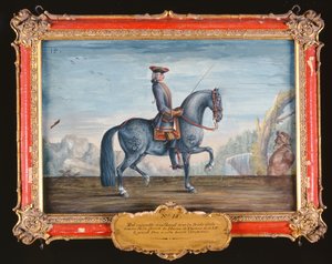Nr. 15 Mille Fleurs, een paard van de Spaanse Rijschool, dat een draf uitvoert