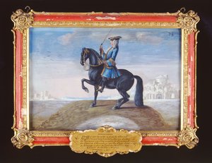 Nr. 38 Een Napolitaans Calabrisch paard van de Spaanse Rijschool dat een dressuurbeweging genaamd de Piaffe uitvoert