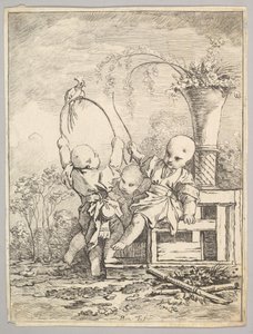 Chinese kinderen spelen met een papegaai, 1760-70