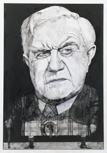 Portret van Andrew Cruickshank, illustratie voor The Sunday Times door Barry Fantoni