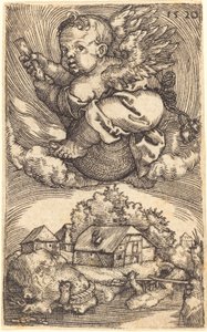 Genius op een globe zwevend in de lucht door Barthel Beham