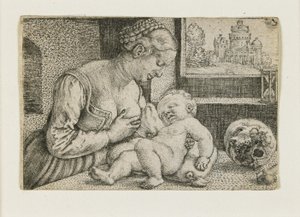 Moeder en Kind met Schedel en Zandloper, ca. 1528-1530 door Barthel Beham