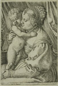 De maagd met kind en vaas door Barthel Beham