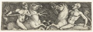 Twee vechtende tritons door Barthel Beham