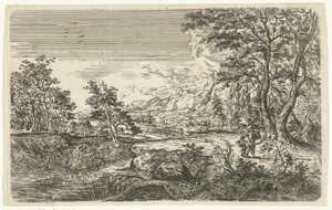 Landschap met man en jongetje door Bartholomäus Ignaz Weiss (attributed to)