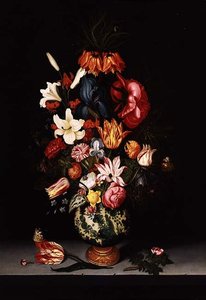 Stilleven van Bloemen op een Stenen Lijst door Bartholomeus Assteyn
