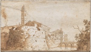 Een Uitzicht op Bracciano met de Kerk van S. Maria Assunta door Bartholomeus Breenberg