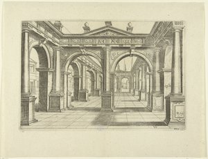 Gebouw met dubbele boog in het midden in Dorische stijl