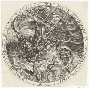 Jona wordt door de zeelieden over boord gegooid door Bartholomeus Willemsz. Dolendo