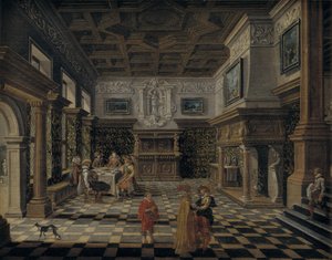 Weelderig renaissance interieur met een banket
