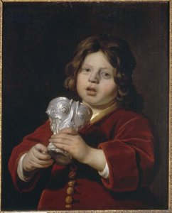 Portret van een jongen met een zilveren drinkbeker door Bartholomeus van der Helst