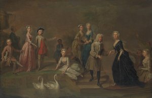 Uvedale Tomkyns Price 1685-1764 en leden van zijn familie, mogelijk begin 1730s door Bartholomew Dandridge