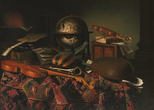 Stilleven met muziekinstrumenten door Bartolomeo Bettera