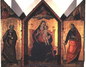 Madonna en Kind met St. Johannes de Doper en de Apostel Petrus door Bartolomeo Caporali