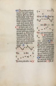 Missale: Fol. 121v: bevat muziek voor Hely Hely Lama etc. binnen St. Mattion Passion, 1469 door Bartolomeo Caporali