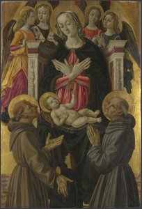 De Maagd en het Kind met Heiligen, Engelen en een Donor van Altaarstuk: De Maagd en het Kind met Heiligen door Bartolomeo Caporali