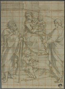 Heilige Familie met Sint Jan de Evangelist en de jonge Johannes de Doper door Bartolomeo Cesi