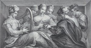 Een groep elegant geklede mensen die harp en gitaar spelen, 1740-68 door Bartolomeo Crivellari