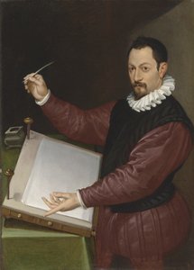 Portret van een schrijver in een rood wambuis en witte kraag door Bartolomeo Passarotti