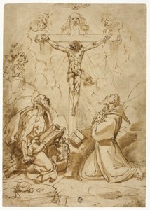Heiligen Hiëronymus en Franciscus van Assisi die de Drie-eenheid aanbidden