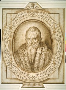 Zelfportret op oudere leeftijd, met gesimuleerde omlijsting door Bartolomeo Passarotti
