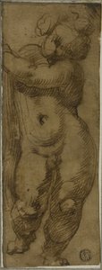 Staande Putto Gezien van Voor: Studie voor de Maagd in Glorie met Heiligen Petronius, Dominicus en Petrus Martyr