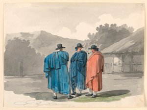 Een groep van drie boeren in een dorp door Bartolomeo Pinelli