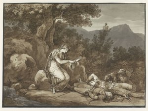 Colma treurt om de dood van Salgar en haar broer door Bartolomeo Pinelli