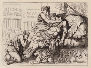 De dood van Marcus Antonius in de armen van Cleopatra, 30 v.Chr. (ets)
