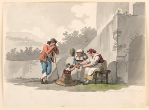 Tekening, Een boerengezin in de Campagna, 1807-08 door Bartolomeo Pinelli