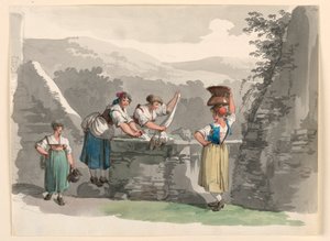 Tekening, Wasserij in de bergen bij Rome, 1807-08 door Bartolomeo Pinelli