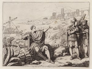 Gaius Marius zittend tussen de ruïnes van Carthago (ets) door Bartolomeo Pinelli