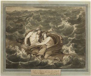 Mentor en Telemachus, na de storm, worden naar het eiland Calypso gebracht op een mast, uit De Avonturen van Telemachus, Boek 6