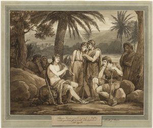 Telemachus speelt en zingt voor de herders in Egypte, uit De avonturen van Telemachus, Boek 2 door Bartolomeo Pinelli