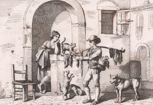 De carnacciaro, straatverkoper van kattenvlees, ets door Bartolomeo Pinelli (Rome) door Bartolomeo Pinelli