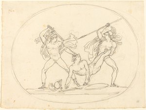 Twee oude krijgers vechten om een dode kameraad door Bartolomeo Pinelli