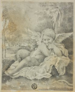 Cupido in een landschap door Bartolomeo Schedoni