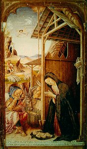 Kerststal, centraal paneel van een Conversano polyptiek, 1475 door Bartolomeo Vivarini