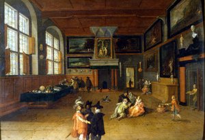 Interieur van een 17e-eeuws Nederlands herenhuis. Schilderij door Bartholomeus van Bassen (1590 - 1652), Museo del Castello Milaan. door Bartolomeus van Bassen