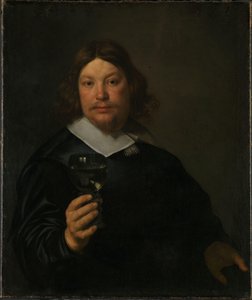Man met een glas wijn door Bartolomeus van der Helst