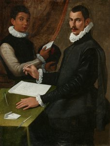 Portret van een onbekende man en zijn dienaar door Bartolommeo (attr. to) Passerotti