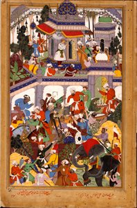 Akbar bezoekt het heiligdom van Khwajah Muin ad-Din Chishti in Ajmer door Basawan